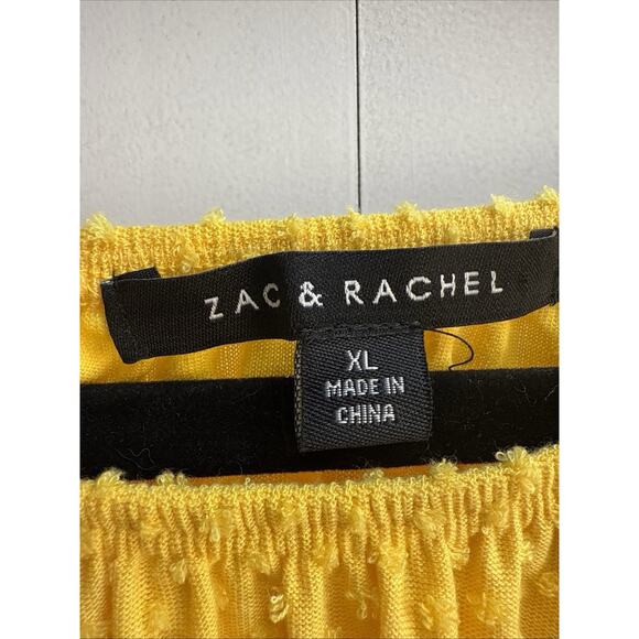 Zac & Rachel Women's XL Yellow Dotted Swiss‎ Ruffle Short Sleeve Tie Front EUC - Picture 6 of 6